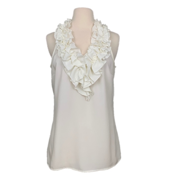 New York & Company Tops - NEW YORK & COMPANY Ivory Ruffle Sleeveless Top M